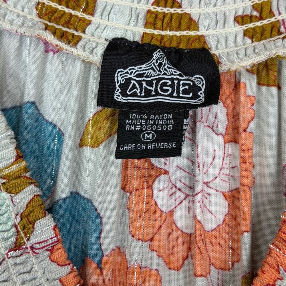 Floral Smocked Tiered Maxi Dress Blue Pink Orange Size M Cottage Core Fairy - Picture 3 of 10